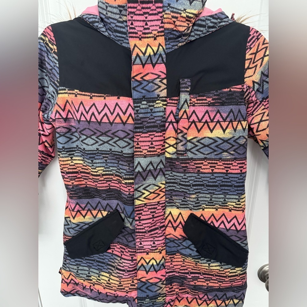 Burton Girls Aubrey Parka Geometric Patterned Jacket Size M - Picture 2 of 14